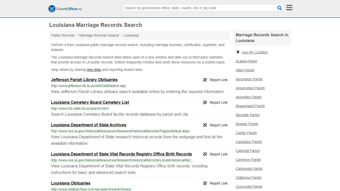 Louisiana Marriage Records Search - County Office