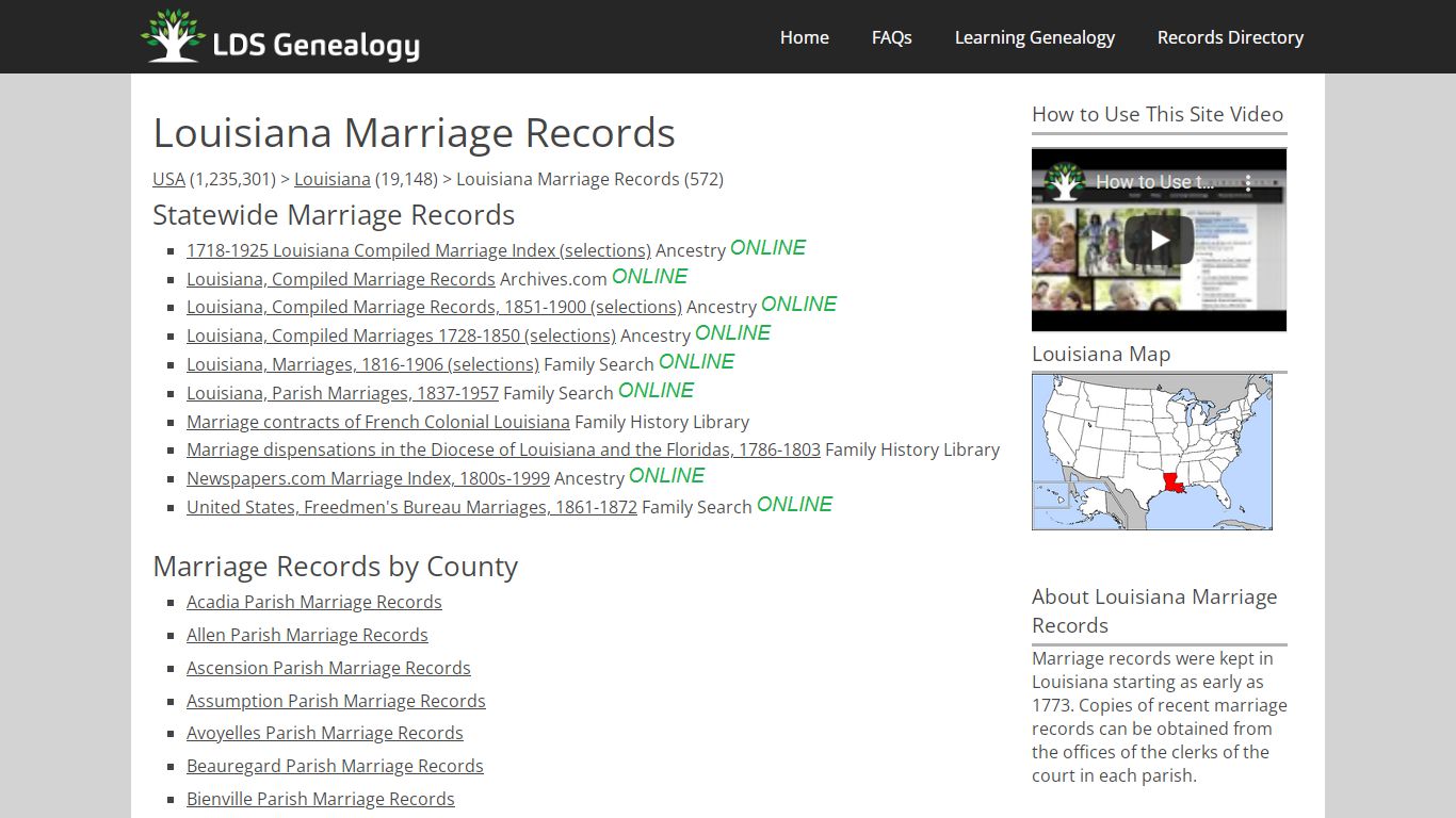 Louisiana Marriage Records - LDS Genealogy